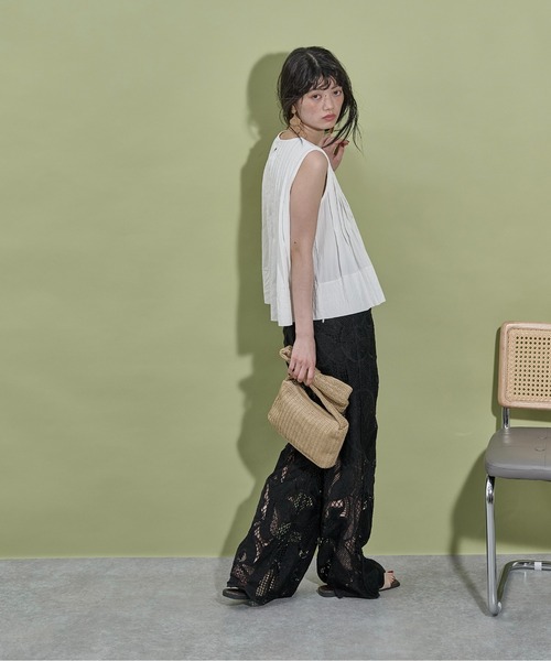 ワイドパンツ パンツ レーシーシアーイージーパンツ レディースの画像