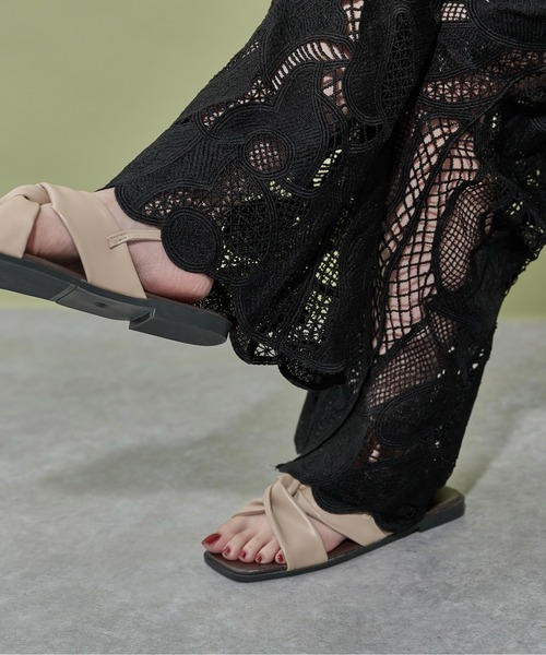 ワイドパンツ パンツ レーシーシアーイージーパンツ レディースの画像