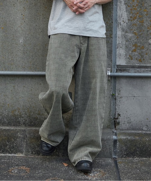 Perushu ワイドパンツ パンツ FADED CHECK WIDE DENIM PANTS／フェード