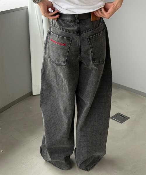 Perushu ワイドパンツ パンツ FADED CHECK WIDE DENIM PANTS／フェード