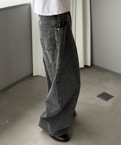 Perushu ワイドパンツ パンツ FADED CHECK WIDE DENIM PANTS／フェード