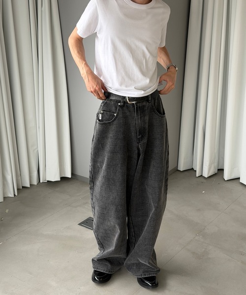 Perushu ワイドパンツ パンツ FADED CHECK WIDE DENIM PANTS／フェード