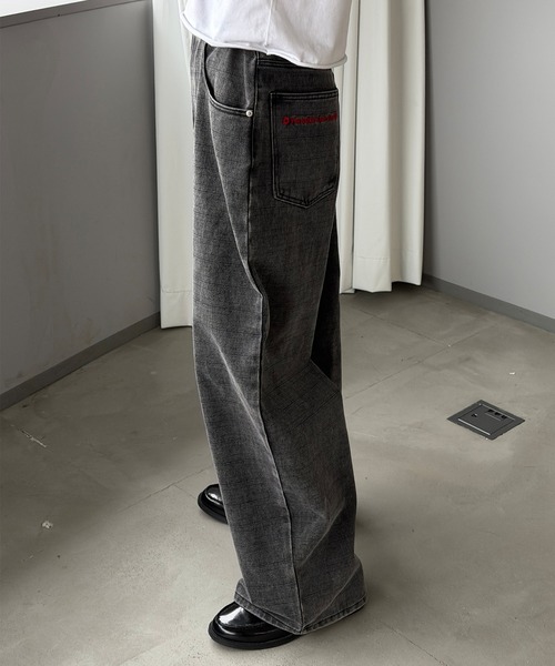 Perushu ワイドパンツ パンツ FADED CHECK WIDE DENIM PANTS／フェード