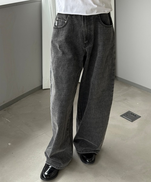Perushu ワイドパンツ パンツ FADED CHECK WIDE DENIM PANTS／フェード