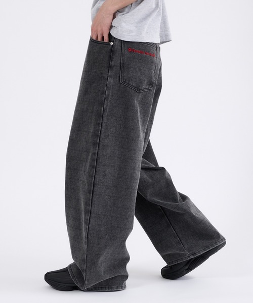Perushu ワイドパンツ パンツ FADED CHECK WIDE DENIM PANTS／フェード