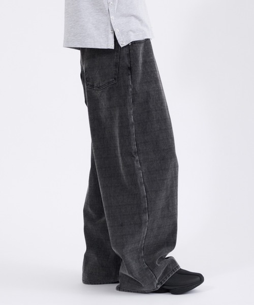 Perushu ワイドパンツ パンツ FADED CHECK WIDE DENIM PANTS／フェード