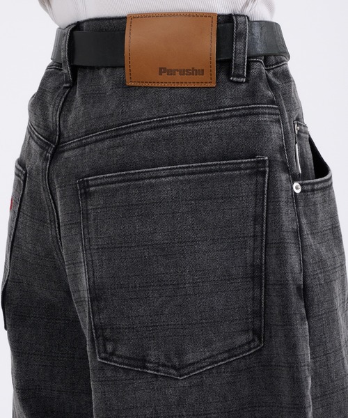 Perushu ワイドパンツ パンツ FADED CHECK WIDE DENIM PANTS／フェード