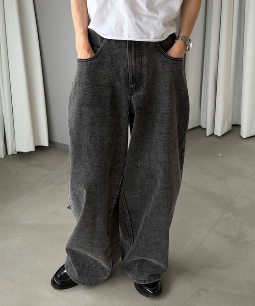 Perushu ワイドパンツ パンツ FADED CHECK WIDE DENIM PANTS／フェード