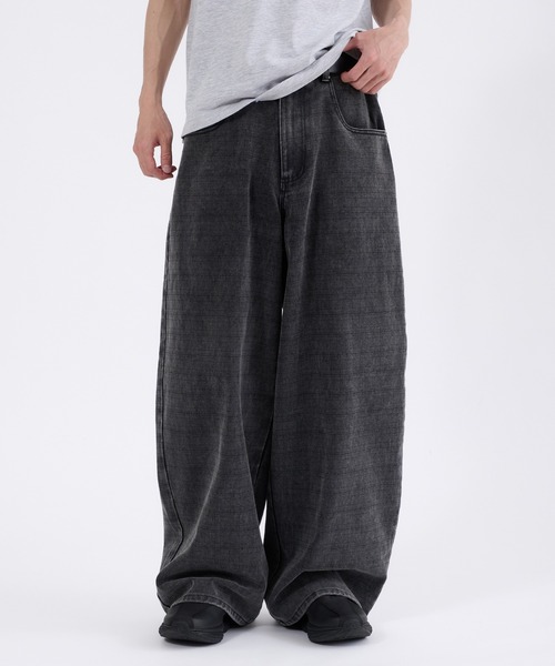 Perushu ワイドパンツ パンツ FADED CHECK WIDE DENIM PANTS／フェード