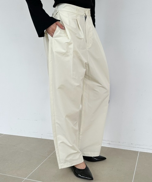 ワイドパンツ パンツ タックパンツ カーブパンツ ワイド スラックス ハイウエスト ボトムス ロング丈 チノ ツイル 体型カバー きれいめ　秋 冬 レディース | umune