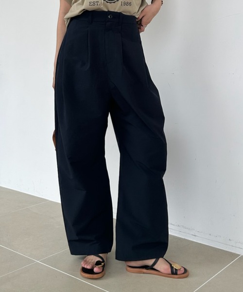 ワイドパンツ パンツ タックパンツ カーブパンツ ワイド スラックス ハイウエスト ボトムス ロング丈 チノ ツイル 体型カバー きれいめ　秋 冬 レディース | umune | 07