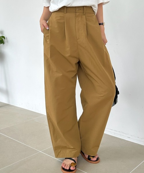 ワイドパンツ パンツ タックパンツ カーブパンツ ワイド スラックス ハイウエスト ボトムス ロング丈 チノ ツイル 体型カバー きれいめ　秋 冬 レディース | umune | 13
