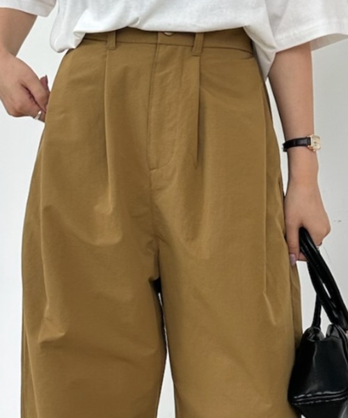 ワイドパンツ パンツ タックパンツ カーブパンツ ワイド スラックス ハイウエスト ボトムス ロング丈 チノ ツイル 体型カバー きれいめ　秋 冬 レディース | umune | 19