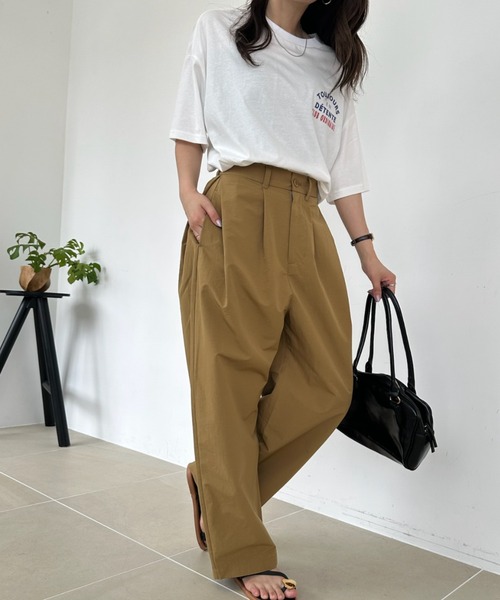 ワイドパンツ パンツ タックパンツ カーブパンツ ワイド スラックス ハイウエスト ボトムス ロング丈 チノ ツイル 体型カバー きれいめ　秋 冬 レディース | umune | 16