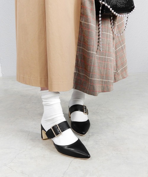 alala（アララ） パンプス チャンキーベルトポインテッドミュール