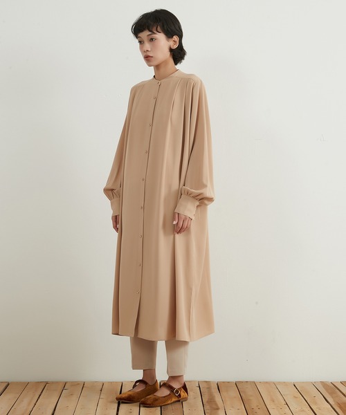 【新品】ワンピースにもロングカーディガンにも◎ ノーカラーロングシャツワンピース On One's Own シャツワンピース 長袖シャツワンピース羽織りロング