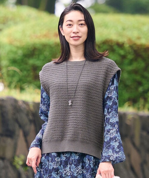 ベスト ジレ 「洗える」ツイードライクニット ベスト レディース 自由区 ベスト ジレ 「洗える」ツイードライクニット レディース