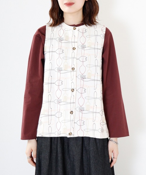 ベスト ジレ EMAGO スプーンとフォーク刺繍ベスト レディース Emago ベスト ジレ EMAGO スプーンとフォーク刺繍ベスト