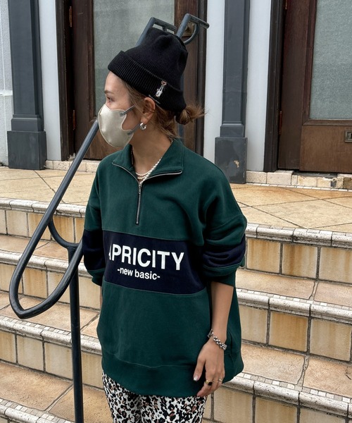 トレーナー スウェット バイカラーハーフジップロゴスウェット