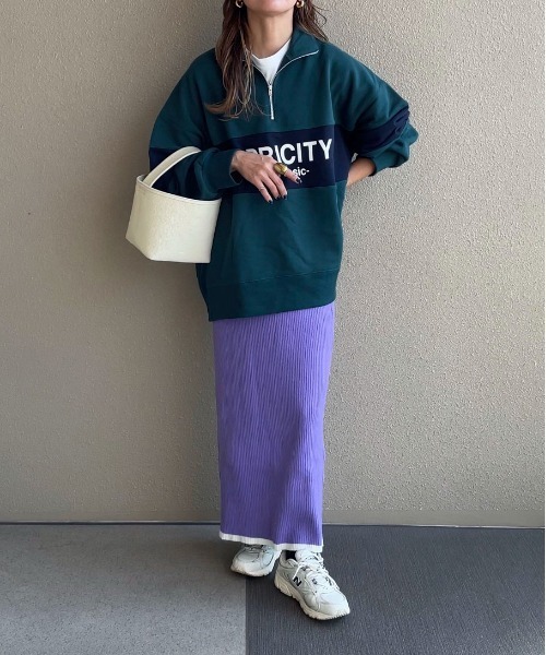 トレーナー スウェット バイカラーハーフジップロゴスウェット