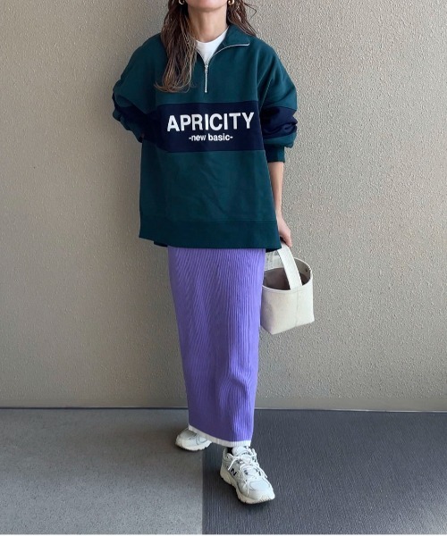 トレーナー スウェット バイカラーハーフジップロゴスウェット