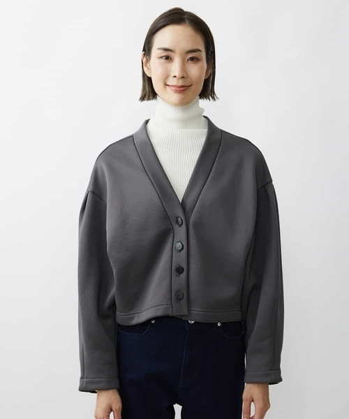 裏起毛ジャージーVネックカーディガン MICHEL KLEIN カーディガン 裏起毛ジャージーVネック