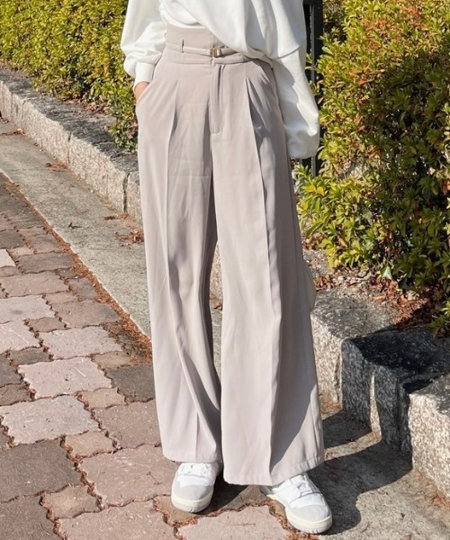 rienda スラックス パンツ ベルトポイントワイドパンツ
