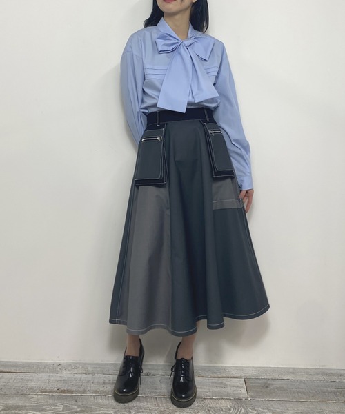 ブラウス シャツ フロントタッククロップドボウタイシャツ レディース ブラウス シャツ フロントタックボウタイブラウス レディース