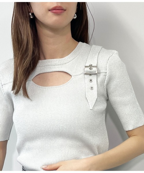 ANAP ニット セーター ラメ糸 ベルトデザイン リブニット トップス
