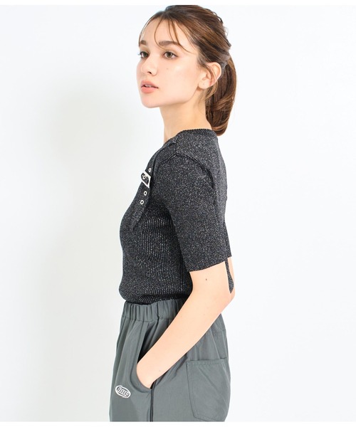 ANAYI リブニット　ラメ入り　ネイビー ANAP ニット セーター ラメ糸 ベルトデザイン リブニット