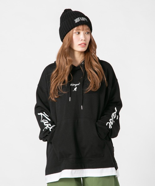 MEDM フェイクレイヤード パーカー フーディ ロゴ刺繍 ルーズ KANGOL 裏起毛フェイクレイヤードパーカー メンズ