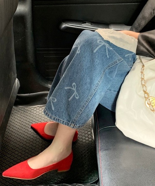 LYEON（リヨン） ジーンズ デニム デニムパンツ リボン抜染セミワイド