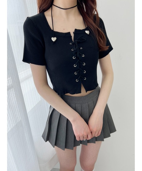 ニット セーター レースアップリブニットトップス レディース GLAMOROUS JANE ニット セーター レースアップクロップド丈