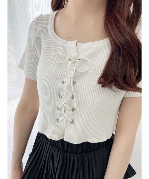 ニット セーター 「PHILLY」レースアップリブニットトップス