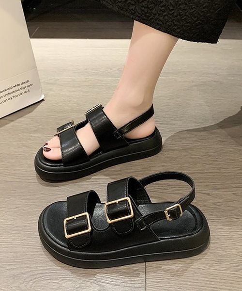 Lace Ladies サンダル バックストラップ付き 太ベルト 厚底