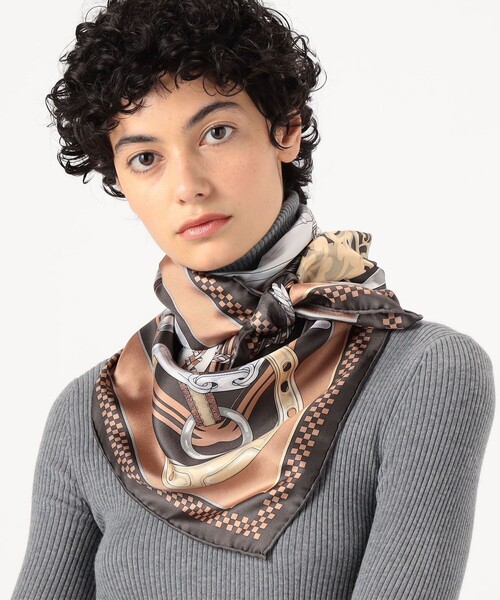 【期間限定価格】【美品】 マニプリ シルク スカーフ バンダナ柄 アイボリー manipuri スカーフ バンダナ RIBBON シルクスカーフ レディース