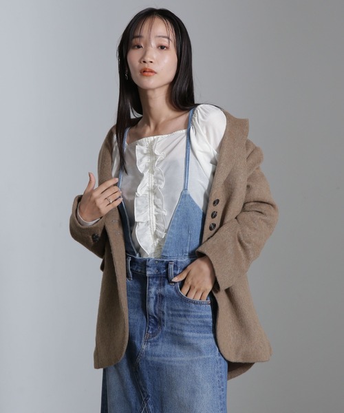 ブラウス シャツ シルク混フロントフリルブラウス レディース