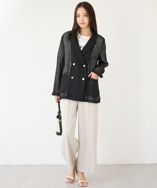メッシュダブルブレストジャケット レディース セール】メッシュダブルブレストジャケット（ノーカラー