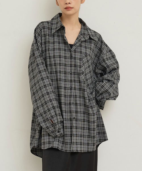 meilmada ブラウス シャツ オーバーサイズチェックシャツ レディース