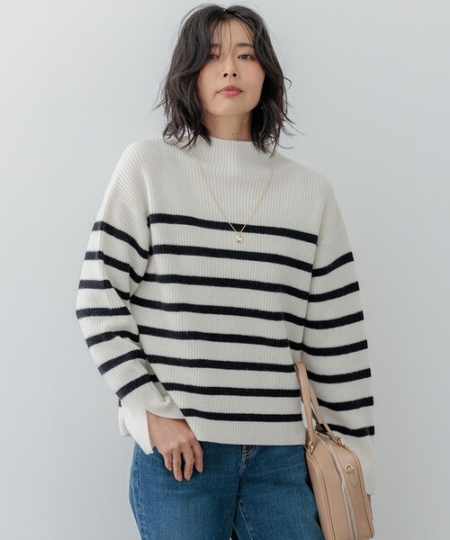 ニット セーター 「Oggi2月号掲載/洗える」ウールカシミヤ ボーダー ニット レディース