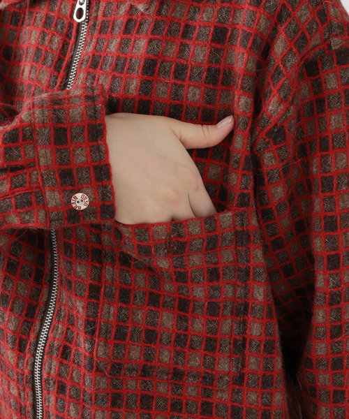 トップス brain dead CHECK MATE FLANNEL ZIP SHIRT Check Mate Flannel Zip Shirt - Navy – Brain Dead