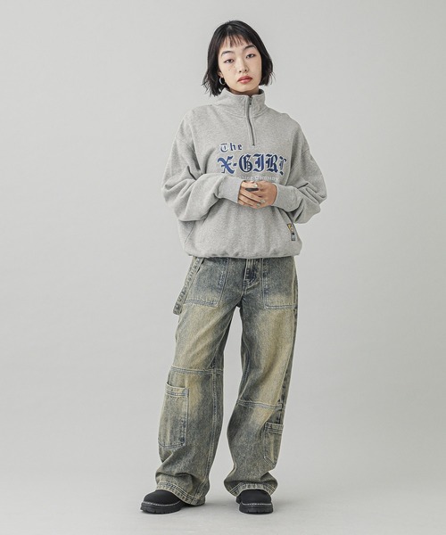 X-girl トレーナー スウェット PATCHED LOGO HALF ZIP SWEAT TOP