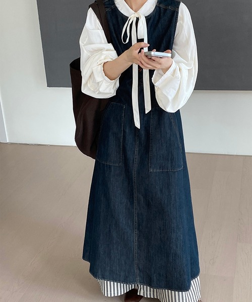 カジュアル ノースリーブ ハイウエストプリーツデニムワンピース aimoha ワンピース ノースリーブデニムワンピース : ZOZOTOWN