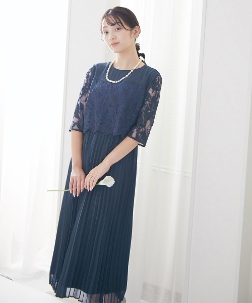 Jolie et Jolie（ジョリー エ ジョリー） ドレス 刺繍切り替えプリーツ