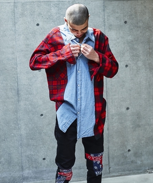 SEVESKIG 「SEVESKIG」 長袖シャツ「Wranglerコラボ」 X-LARGE レッド 