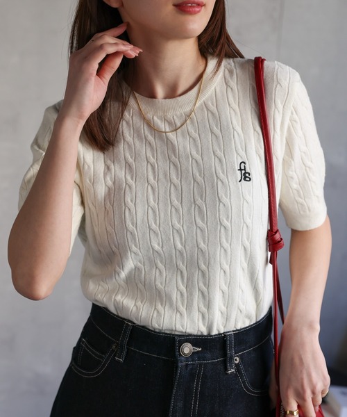 【新品】　バーバリーブラックレーベル リネン　サマーニット ケーブル 刺繍　半袖 バーバリーブラックレーベル BURBERRY BLACK LABEL リネン