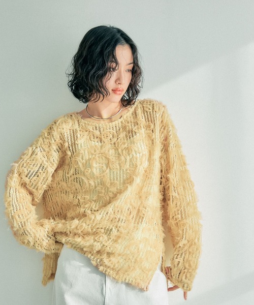LEPSIM（レプシィム） tシャツ ニュアンス柄レーシー長袖プルオーバー
