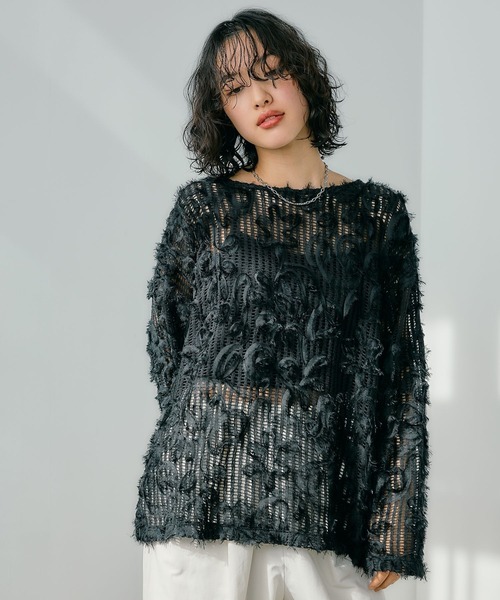 LEPSIM（レプシィム） tシャツ ニュアンス柄レーシー長袖プルオーバー