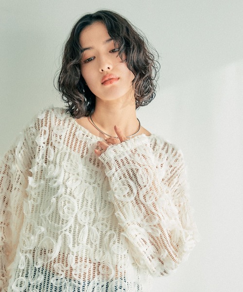 【新品】LEPSIM レプシィム　ニュアンス柄レーシープルオーバー　オフホワイト LEPSIM tシャツ ニュアンス柄レーシー長袖プルオーバー 242889