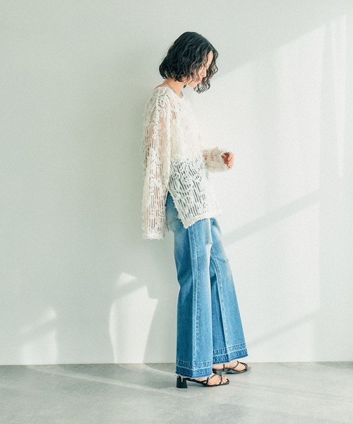 LEPSIM tシャツ ニュアンス柄レーシー長袖プルオーバー 242889